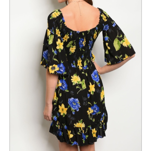 Black Floral 1/2 Sleeve Dress - Picture 2 of 2
